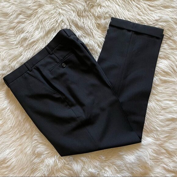 John Weitz Studios Pencil Stripe Wool 2 Piece Suit Black Size 42R Portly - Picture 11 of 13